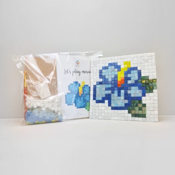 Kit creativo in mosaico piccolo - FIORE AZZURRO - Confezione e campione
